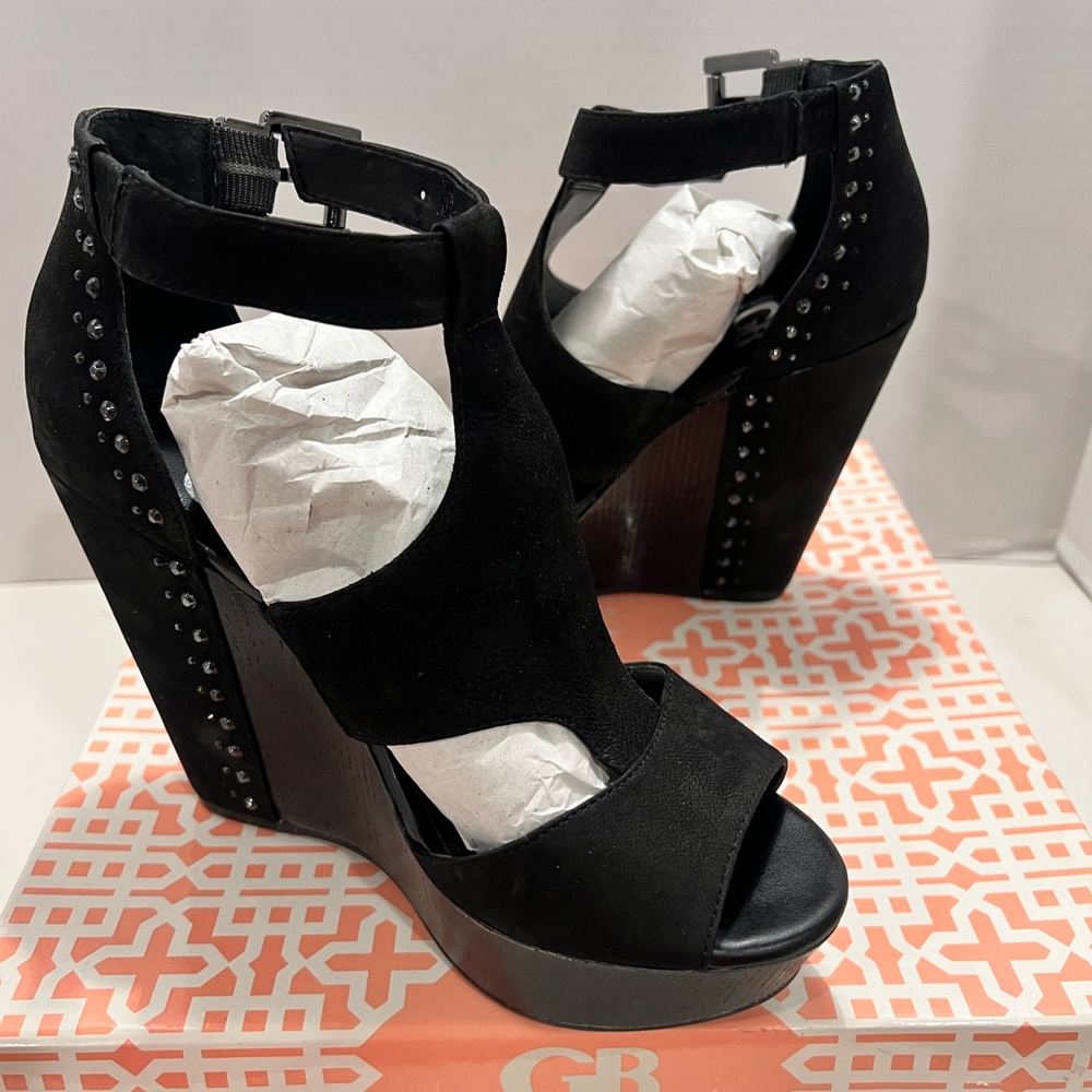 Gianni Bini Black Studded Wedge Sandals